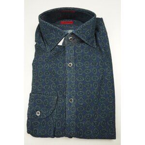 Isaia Textured Muted Blue Medallion Long Sleeve Cotton Dress Shirt 15.5/39 NEW